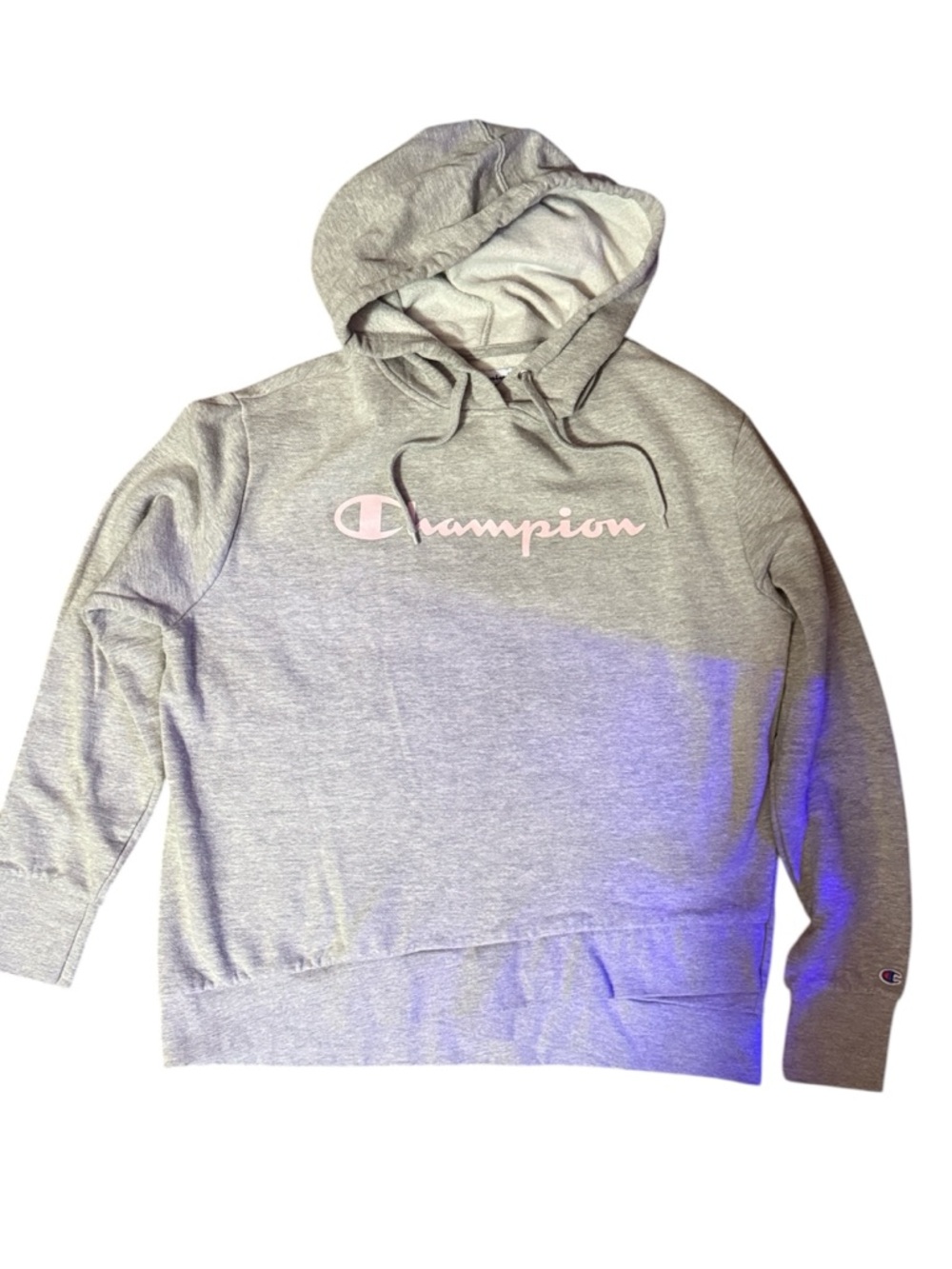 Champion Heather Gray Hoodie with Pink Logo